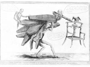 Coffins have long been used as a metaphor for death, whether it be a person, an object, or a politial campgain. This cartoon refers to the infamous Coffin Handbills directed at Andrew Jackson during the 1828 presidential election.